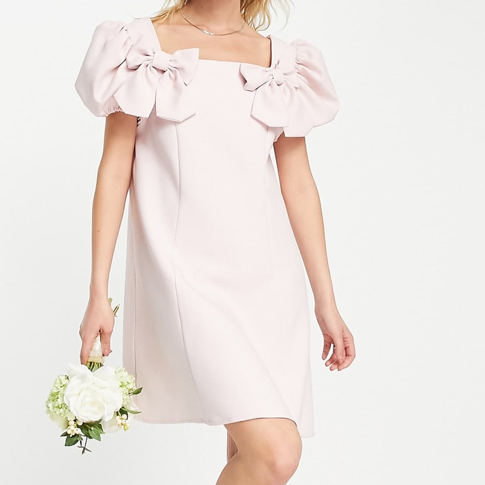 Sister Jane Bridesmaid short sleeve mini dress with bow details